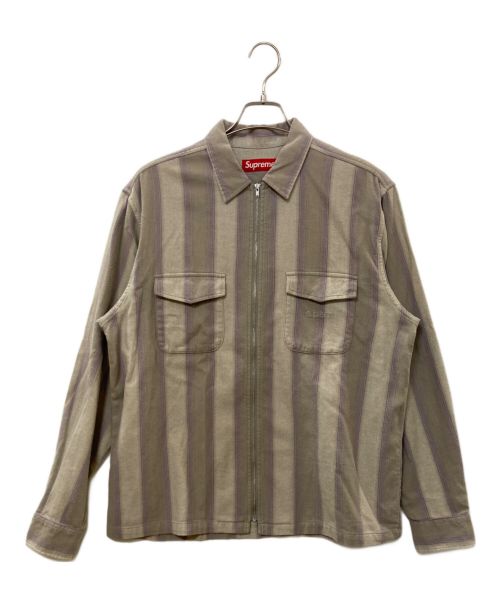 SUPREME（シュプリーム）SUPREME (シュプリーム) Stripe Flannel Zip Up Shirt グレー サイズ:Ｍの古着・服飾アイテム