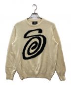 stussyステューシー）の古着「CURLY S SWEATER　115551」｜ベージュ×ブラック