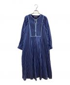 ne quittez pasヌキテパ）の古着「Cotton Voile Stripe Gather Dress」｜ブルー