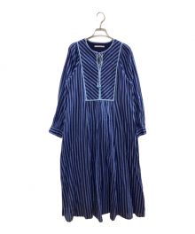 ne quittez pas（ヌキテパ）の古着「Cotton Voile Stripe Gather Dress」｜ブルー