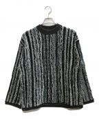 MAISON SPECIALメゾンスペシャル）の古着「Irregular Inlay Knitting Prime-Over Crew Neck Knit Pullover」｜ブルー×ブラック