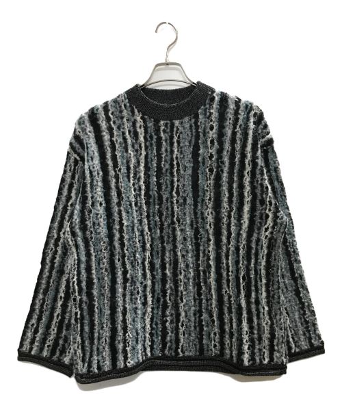 MAISON SPECIAL（メゾンスペシャル）MAISON SPECIAL (メゾンスペシャル) Irregular Inlay Knitting Prime-Over Crew Neck Knit Pullover ブルー×ブラック サイズ:01の古着・服飾アイテム