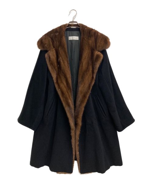 MaxMara（マックスマーラ）MaxMara (マックスマーラ) ミンクカラー カシミヤ混ウールコート ブラック サイズ:40の古着・服飾アイテム