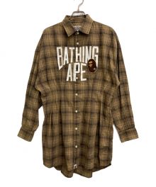 A BATHING APE（アベイシングエイプ）の古着「チェックシャツミニワンピース」｜ブラウン