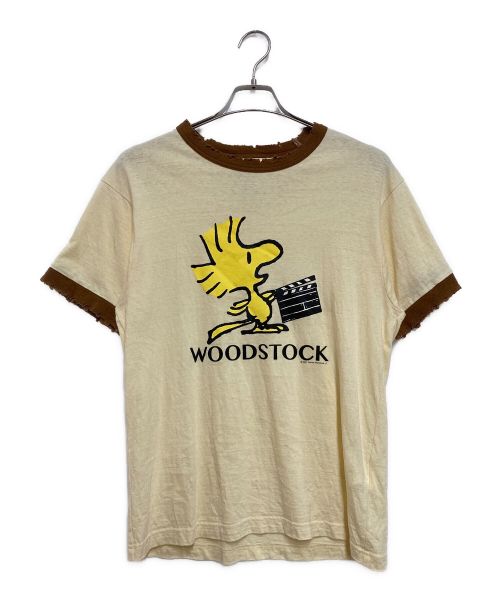 DAIRIKU（ダイリク）DAIRIKU (ダイリク) WOODSTOCK silk trim tee イエロー×ブラウン サイズ:SIZE Ｍの古着・服飾アイテム