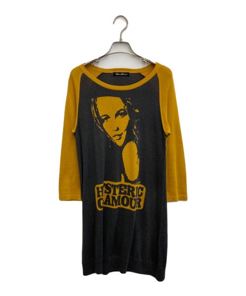 Hysteric Glamour（ヒステリックグラマー）Hysteric Glamour (ヒステリックグラマー) ガールデザインロングニット グレー×イエロー サイズ:FREEの古着・服飾アイテム