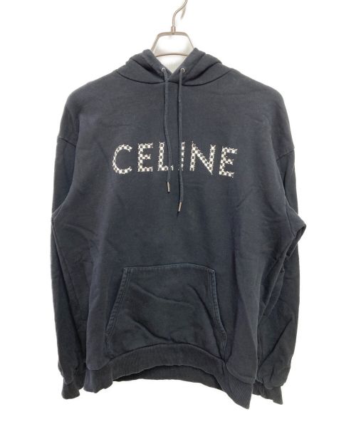 CELINE（セリーヌ）CELINE (セリーヌ) Studded Logo-Print Cotton-Jersey Hoodie ホワイト×ブラック サイズ:SIZELの古着・服飾アイテム