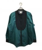 6(ROKU) BEAUTY&YOUTHロク ビューティーアンドユース）の古着「シルクポリ切替シャツ」｜グリーン×ブラック