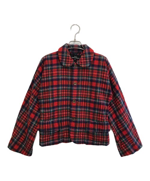 tricot COMME des GARCONS（トリココムデギャルソン）tricot COMME des GARCONS (トリココムデギャルソン) 丸襟チェック柄ジャケット レッド×グリーン サイズ:SIZE Sの古着・服飾アイテム