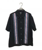 stussyステューシー）の古着「Striped Knit Panel Shirt」｜ブラック