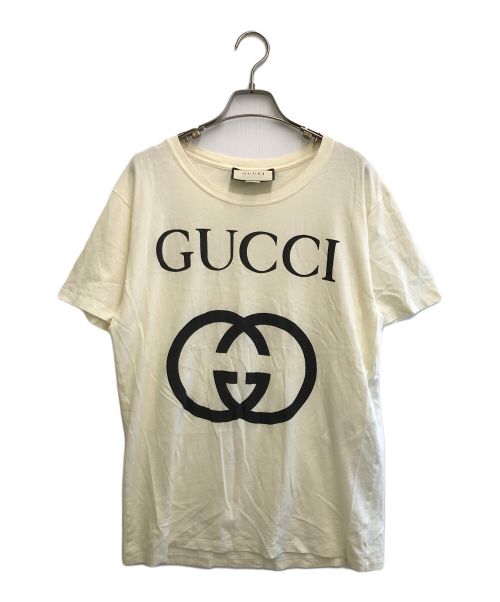 GUCCI（グッチ）GUCCI (グッチ) インターロッキングロゴTシャツ アイボリー×ブラック サイズ:表記無しの古着・服飾アイテム