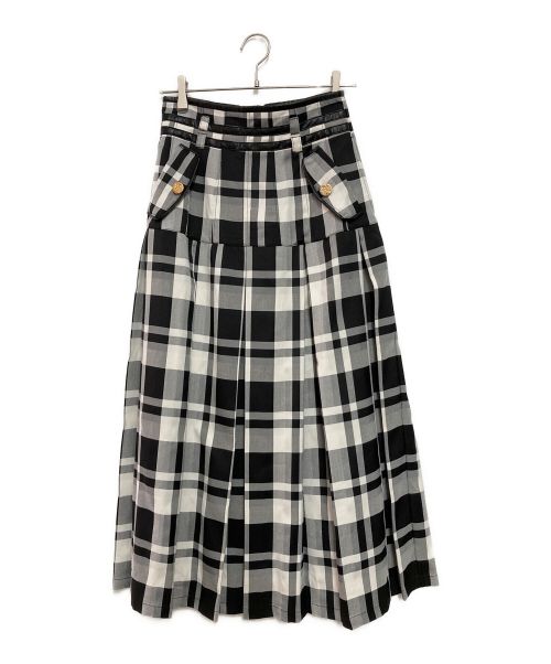 HER LIP TO（ハーリップトゥ）HER LIP TO (ハーリップトゥ) Pleated Checkered Twill Long Skirt ブラック×ホワイト サイズ:Ｍ 未使用品の古着・服飾アイテム