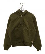 stussyステューシー）の古着「VERTICAL QUILTED ZIP HOODIE」｜グリーン