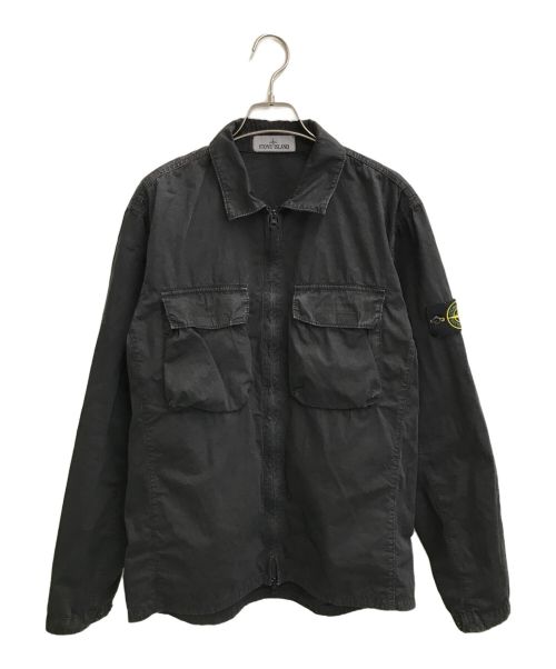 STONE ISLAND（ストーンアイランド）STONE ISLAND (ストーンアイランド) オールドトリートメントコットンジップシャツブルゾン ブラック サイズ:Lの古着・服飾アイテム