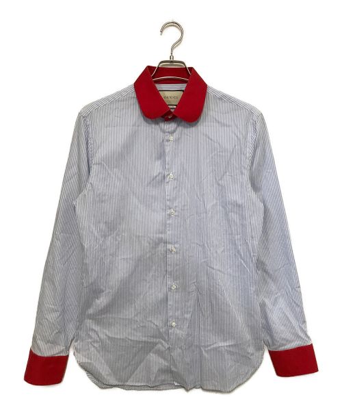 GUCCI（グッチ）GUCCI (グッチ) 切替カラーストライプシャツ スカイブルー サイズ:41/16の古着・服飾アイテム