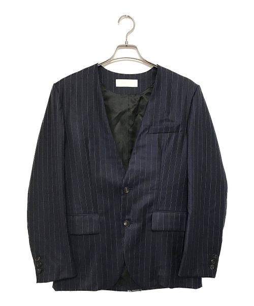 NEON SIGN（ネオンサイン）NEON SIGN (ネオンサイン) CHALK STRIPE NO COLLAR JACKET ネイビー サイズ:46の古着・服飾アイテム