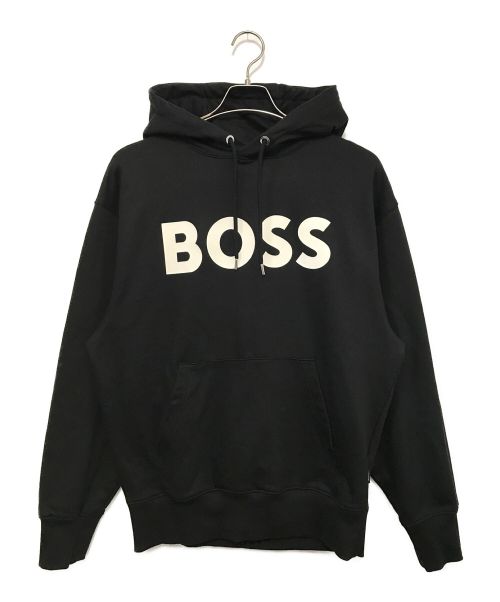 BOSS HUGO BOSS（ボス ヒューゴボス）BOSS HUGO BOSS (ボス ヒューゴボス) ロゴプリント フーディ コットンフレンチテリー ブラック サイズ:Mの古着・服飾アイテム