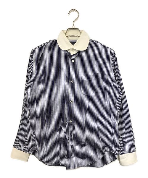 COMME des GARCONS JUNYA WATANABE MAN（コム デ ギャルソン ジュンヤ ワタナベ マン）COMME des GARCONS JUNYA WATANABE MAN (コム デ ギャルソン ジュンヤ ワタナベ マン) ラウンドカラーチェックシャツ ブルー サイズ:Mの古着・服飾アイテム