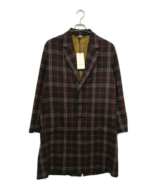 GUCCI（グッチ）GUCCI (グッチ) チェック柄ウールコート ブラウン サイズ:46の古着・服飾アイテム