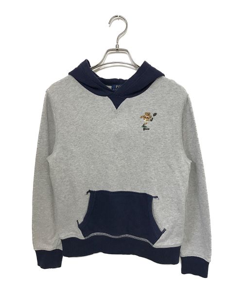 POLO RALPH LAUREN（ポロ・ラルフローレン）POLO RALPH LAUREN (ポロ・ラルフローレン) ポロベアプルオーバーパーカー グレー×ネイビー サイズ:M(10-12)の古着・服飾アイテム