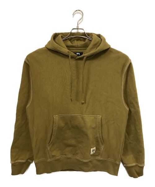 stussy（ステューシー）stussy (ステューシー) Contrast Stitch Label Pullover Hoodie オリーブ サイズ:Ⅼの古着・服飾アイテム