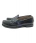 PRADA (プラダ) BLUE POLISHED LEATHER LOGO PENNY MOCCASIN LOAFERS ブラック サイズ:8 1/2：25000円