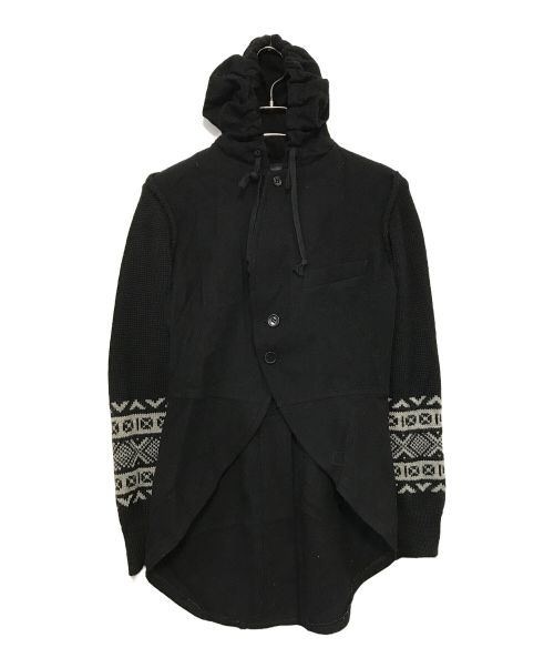 BLACK COMME des GARCONS（ブラック コムデギャルソン）BLACK COMME des GARCONS (ブラック コムデギャルソン) 袖ウール切替フードジャケット ブラック サイズ:XXSの古着・服飾アイテム