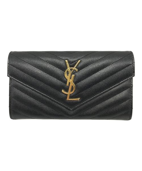 Yves Saint Laurent（イヴサンローラン）Yves Saint Laurent (イヴサンローラン) モノグラムラージフラップウォレット ブラックの古着・服飾アイテム