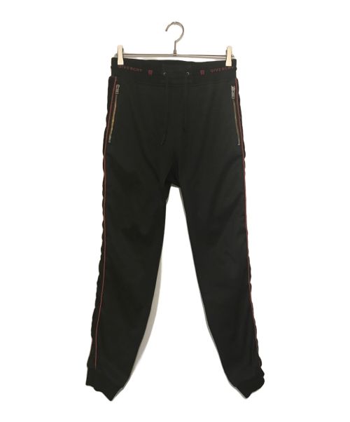 GIVENCHY（ジバンシィ）GIVENCHY (ジバンシィ) Velvet-trim Logo-waistband Jogger Pants ブラック×レッド サイズ:Sの古着・服飾アイテム