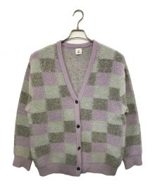 6(ROKU) BEAUTY&YOUTH（ロク ビューティーアンドユース）の古着「PILE BLOCK KNIT CARDIGAN」｜バイオレット×グレー