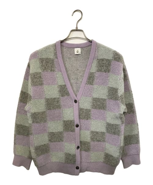 6(ROKU) BEAUTY&YOUTH（ロク ビューティーアンドユース）6(ROKU) BEAUTY&YOUTH (ロク ビューティーアンドユース) PILE BLOCK KNIT CARDIGAN バイオレット×グレー サイズ:Fの古着・服飾アイテム