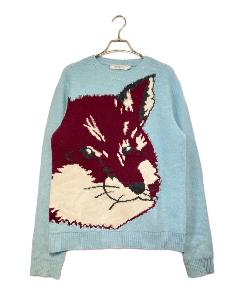 maison kitsune（メゾンキツネ）maison kitsune (メゾンキツネ) Big Fox Head Jacquard Pullover スカイブルー サイズ:Sの古着・服飾アイテム