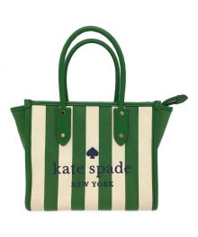 Kate Spade（ケイトスペード）の古着「エラ イーブン ストライプ ジャカード スモール トート」｜グリーン