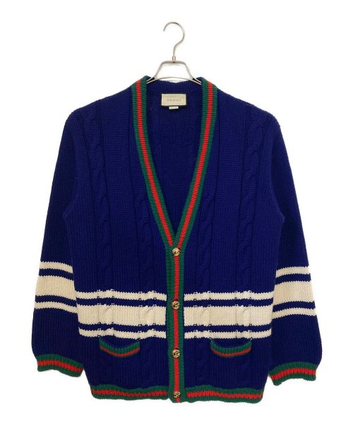 GUCCI（グッチ）GUCCI (グッチ) WOOL CARDIGAN W/PATCHE ブルー サイズ:Ⅼの古着・服飾アイテム