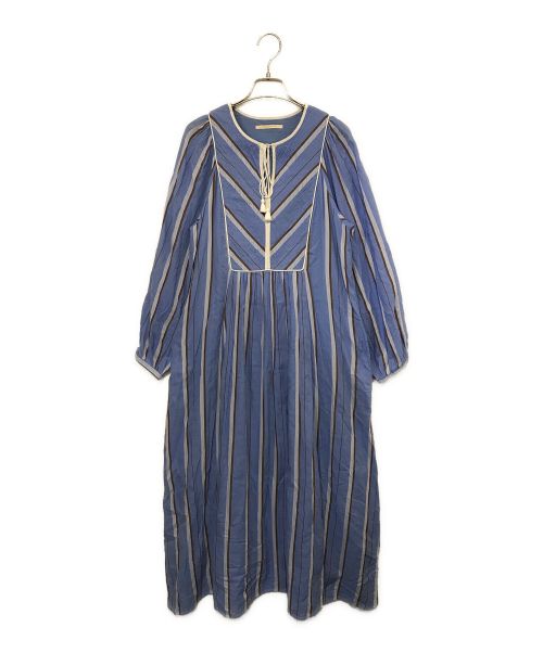 ne quittez pas（ヌキテパ）ne quittez pas (ヌキテパ) COTTON VOILE STRIPE DRESS ブルー サイズ:Mの古着・服飾アイテム