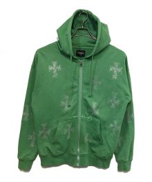 unknown（アンノーン）の古着「RHINESTONE CROSS COTTON HOODIE」｜グリーン