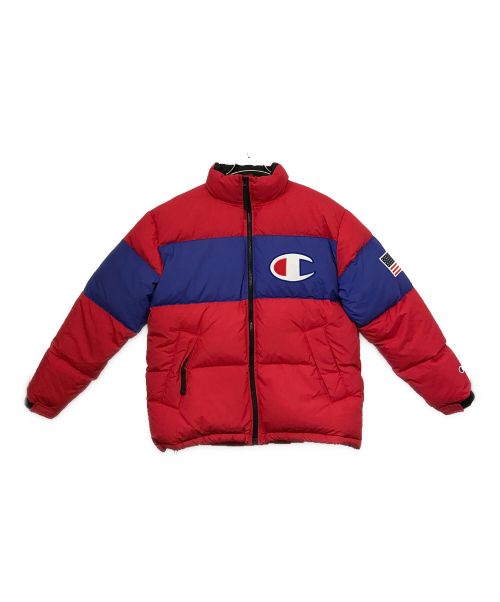 Champion（チャンピオン）Champion (チャンピオン) ダウンジャケット ブルー×レッド サイズ:Mの古着・服飾アイテム