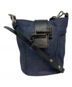 TOD'Sトッズ）の古着「DOUBLE T MINI DENIM&LEATHER BUCKET BAG」｜ブラック×インディゴ