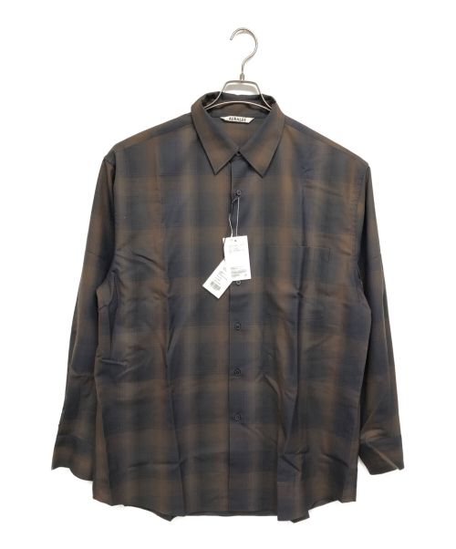 AURALEE（オーラリー）AURALEE (オーラリー) SUPER LIGHT WOOL CHECK SHIRT ブラウン サイズ:5 未使用品の古着・服飾アイテム