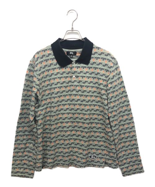 stussy（ステューシー）stussy (ステューシー) ダイヤモンドパターンニットポロシャツ グリーン サイズ:Mの古着・服飾アイテム