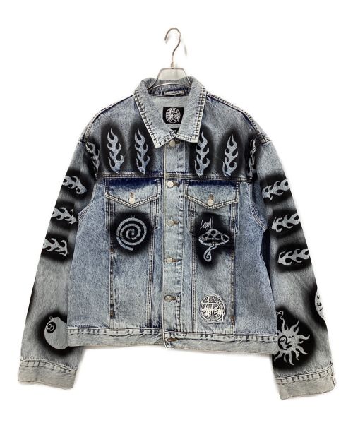 stussy（ステューシー）stussy (ステューシー) DRIES VAN NOTEN (ドリスヴァンノッテン) Hand Stencilled Denim Jacket インディゴ サイズ:Largeの古着・服飾アイテム