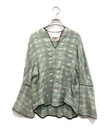 Mame Kurogouchi（マメクロゴウチ）の古着「KASURI PLAID PULLOVER」｜グリーン