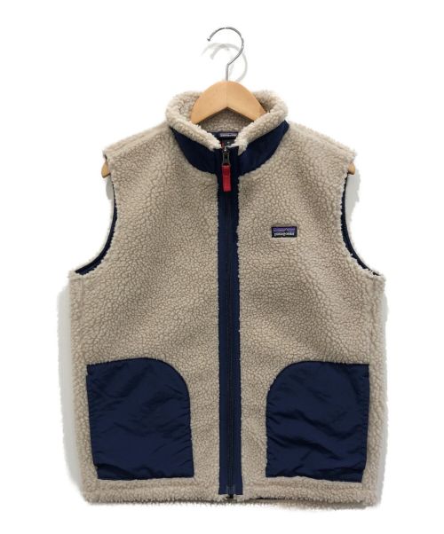 Patagonia（パタゴニア）Patagonia (パタゴニア) フリースベスト ベージュ×ネイビー サイズ:XL(キッズサイズ)の古着・服飾アイテム