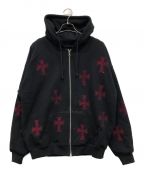 unknownアンノーン）の古着「Cross Rhinestone Zip Hoodie」｜ブラック