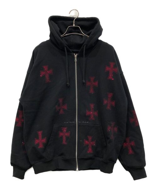 unknown（アンノーン）Unknown (アンノウン) Cross Rhinestone Zip Hoodie ブラック サイズ:XLの古着・服飾アイテム