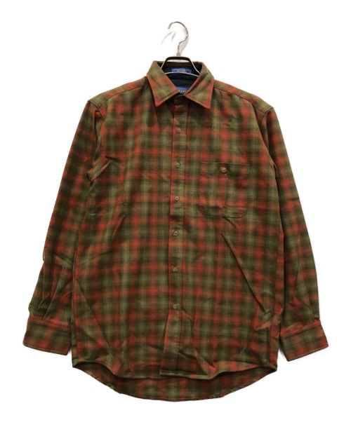 PENDLETON（ペンドルトン）PENDLETON (ペンドルトン) オンブレチェックエルボーパッチシャツ レッド×カーキ サイズ:Sの古着・服飾アイテム