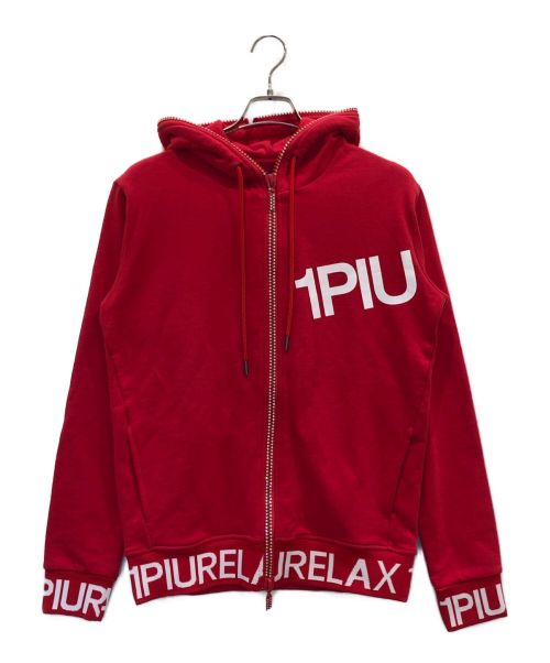 1PIU1UGUALE3 RELAX（ウノピゥウノウグァーレトレ リラックス）1PIU1UGUALE3 RELAX (ウノピゥウノウグァーレトレ リラックス) ラインストーンジップロゴスウェットパーカー レッド サイズ:XLの古着・服飾アイテム