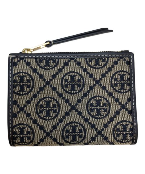 TORY BURCH（トリーバーチ）TORY BURCH (トリーバーチ) モノグラム柄 バイフォールドウォレット/2つ折り財布 ベージュ×ネイビーの古着・服飾アイテム