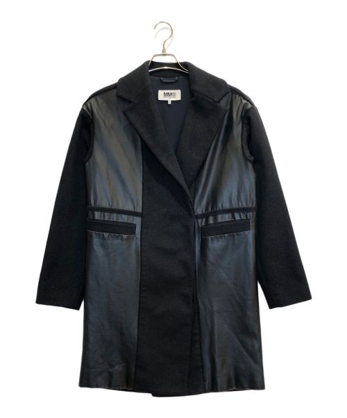 MM6 Maison Margiela（エムエムシックス メゾンマルジェラ）MM6 Maison Margiela (エムエムシックス メゾンマルジェラ) 異素材切替ロングコート/チェスターコート ブラック サイズ:38の古着・服飾アイテム