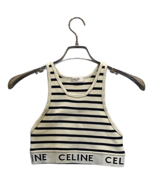 CELINE（セリーヌ）CELINE (セリーヌ) ボーダー ロゴ タンクトップ/クロップドタンクトップ/スポーツトップス ホワイト×ブラック サイズ:Sの古着・服飾アイテム